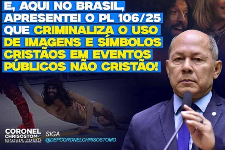 Chrisóstomo quer criminalizar uso de símbolos cristãos em eventos não religiosos