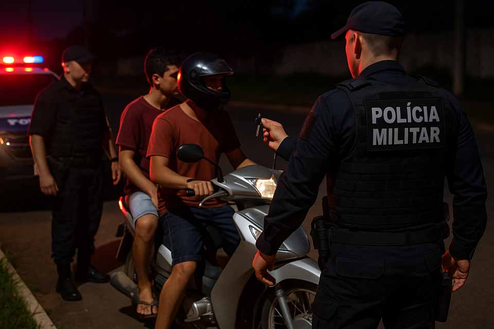 Dupla é interceptada pela PM durante patrulhamento e chave de motocicleta roubada é apreendida em Guajará-Mirim
