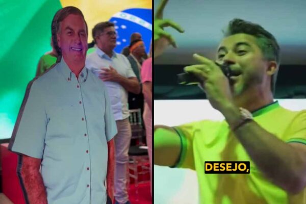 Perto do “Jair de papelão”, Marcos Rogério anota: “Bolsonaro não é apenas uma pessoa, é sentimento, valor, objetivo e desejo”