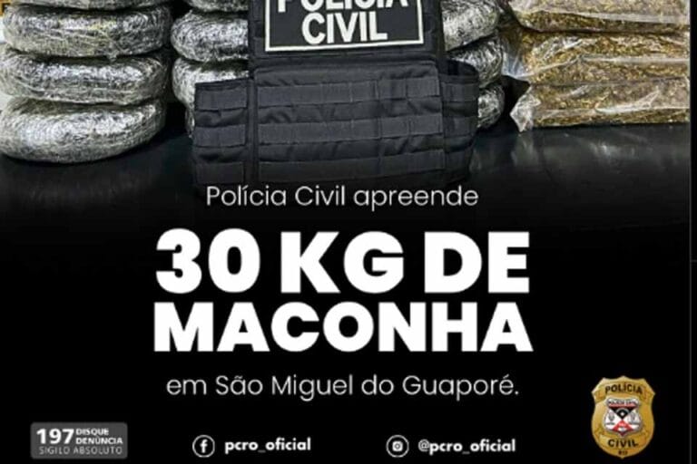 Polícia Civil apreende 30 quilos de maconha em São Miguel do Guaporé