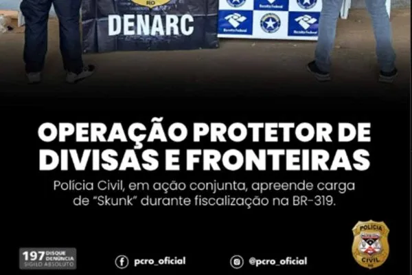 Carga de skunk é apreendida na BR-319 em operação conjunta do Denarc e Receita Federal
