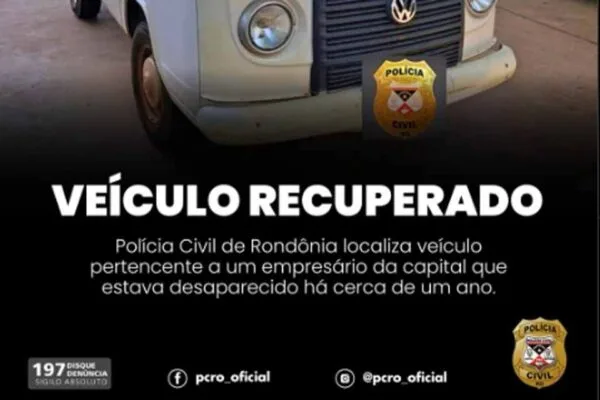 Polícia Civil encontra carro de empresário desaparecido há quase um ano