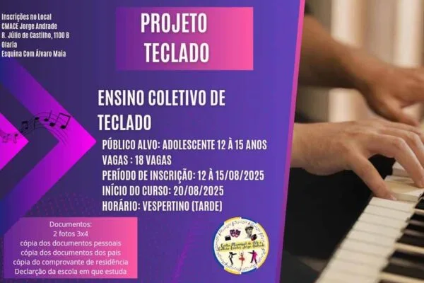 Centro Jorge Andrade abre inscrições para aulas de teclado em grupo