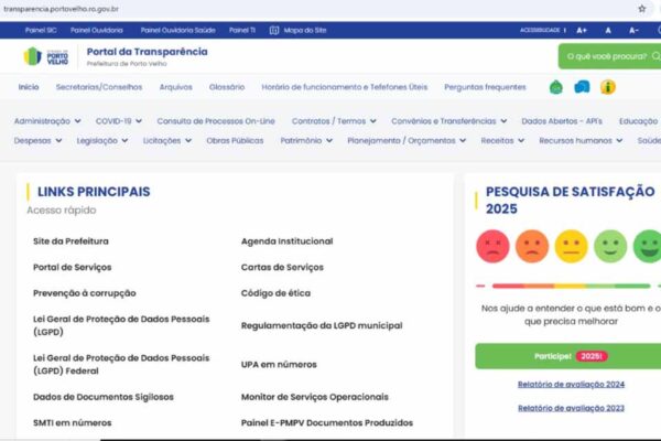 Porto Velho obtém 95,91 pontos e avança no ranking de transparência pública