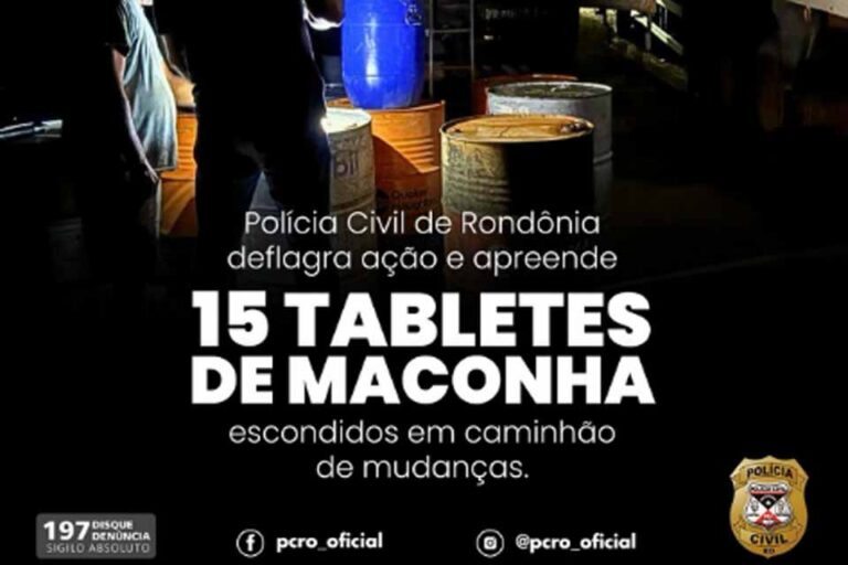 Polícia Civil encontra 15 tabletes de maconha em caminhão de mudanças