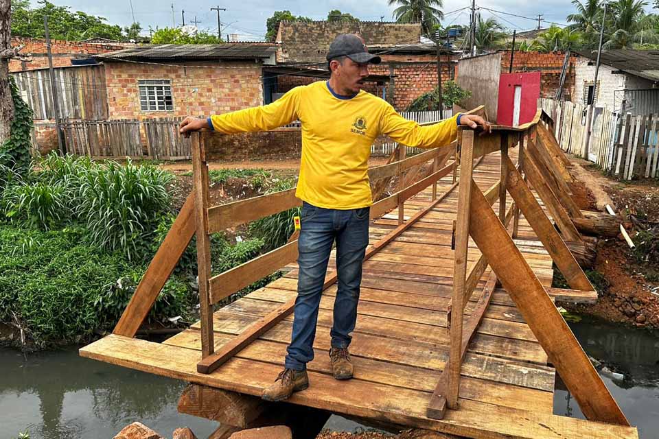 <div style="
                font-size: 18px;
                font-weight: bold;
                color: #0073aa;
                margin-bottom: 5px;
                text-transform: uppercase;
            ">TRAVESSIA DE PEDESTRES</div>Prefeitura de Porto Velho executa obra de ponte no bairro Costa e Silva