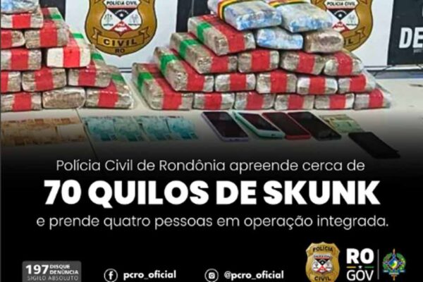 Polícia Civil apreende 68 quilos de skunk e prende quatro pessoas em operação na fronteira