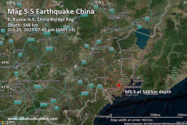 Terremoto de magnitude 5,5 é registrado em Hunchun, no nordeste da China