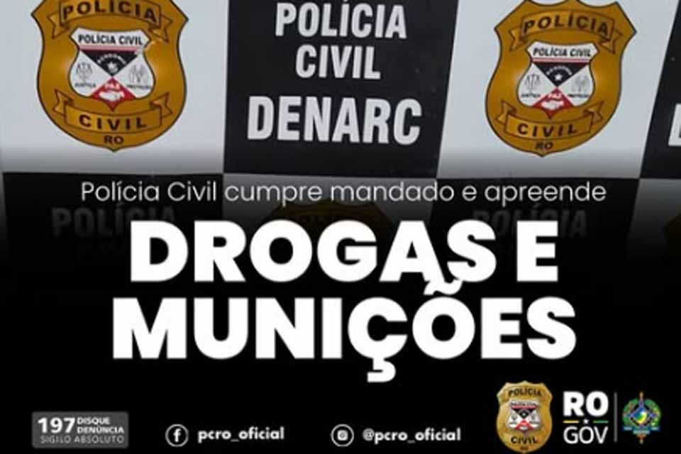 Polícia Civil apreende drogas e munições durante cumprimento de mandado no bairro Cidade do Lobo