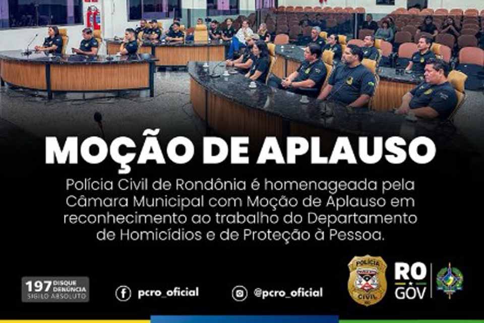 <div style="
                font-size: 18px;
                font-weight: bold;
                color: #0073aa;
                margin-bottom: 5px;
                text-transform: uppercase;
            ">MOçãO DE APLAUSO</div>Polícia Civil de Rondônia recebe Moção de Aplauso na Câmara Municipal
