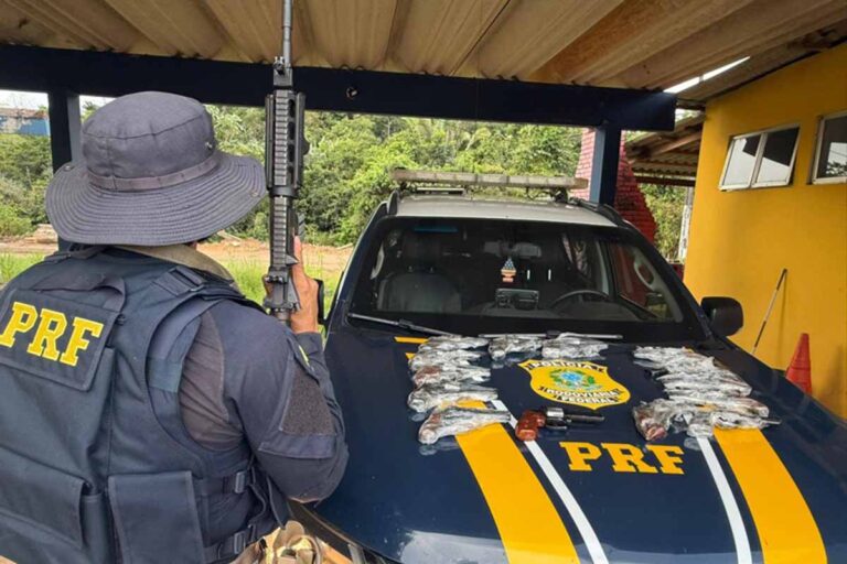 PRF apreende 14 revólveres calibre .38 em ônibus na BR-364 e prende passageiro em Porto Velho
