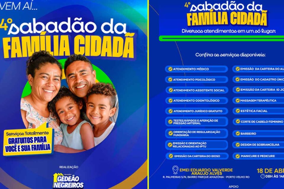<div style="
                font-size: 18px;
                font-weight: bold;
                color: #0073aa;
                margin-bottom: 5px;
                text-transform: uppercase;
            ">SABADÃO DA FAMÍLIA CIDADÃ</div>Gedeão Negreiros realiza 4º Sabadão da Família Cidadã com serviços gratuitos em Porto Velho