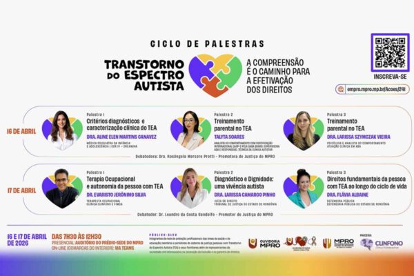 MPRO abre inscrições finais para ciclo de palestras sobre autismo com programação técnica, jurídica e clínica em Porto Velho