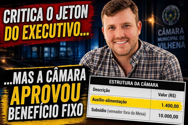 Samir Ali critica jeton do Executivo em Vilhena, enquanto Câmara já aprovou auxílio-alimentação e fixou subsídios por resolução própria