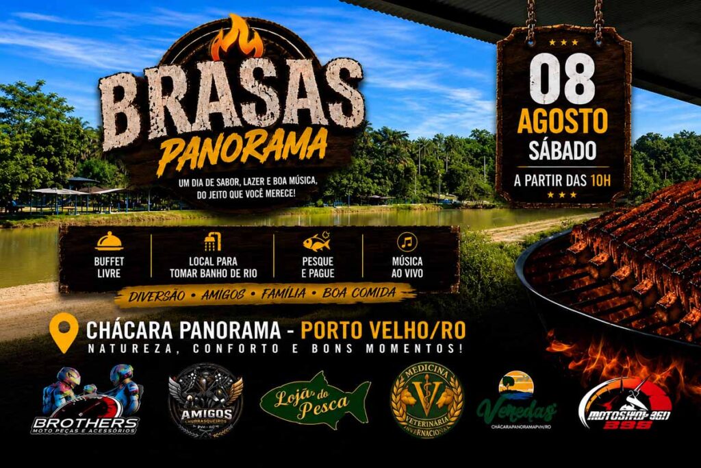 Brasas Panorama terá buffet livre, churrasco e lazer em família no dia 8 de agosto em Porto Velho