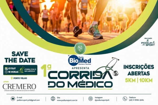 1ª Corrida do Médico será realizada em outubro em Porto Velho com percursos de 5 km e 10 km