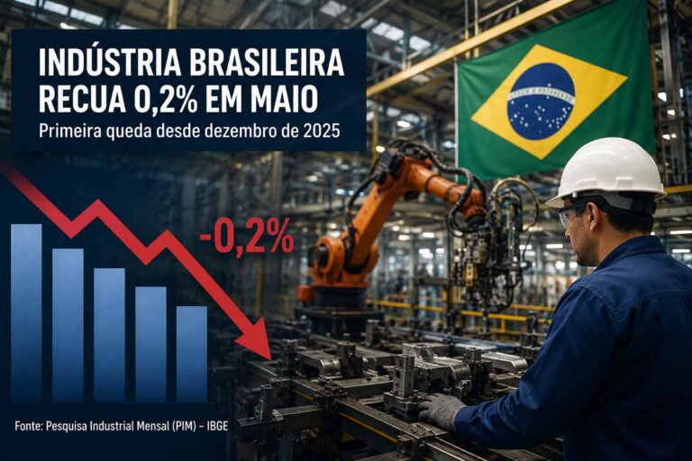 Produção da indústria brasileira registra queda de 0,2% em maio após cinco meses de alta