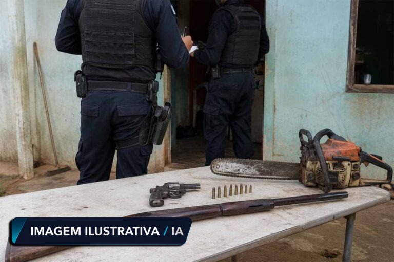 Homem é condenado a 4 anos e 2 meses após apreensão de armas e motosserra furtada em Ariquemes