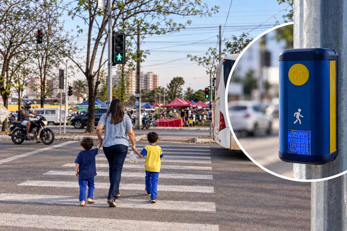 Botoeiras em semáforos orientam travessia e reforçam segurança de pedestres em Porto Velho