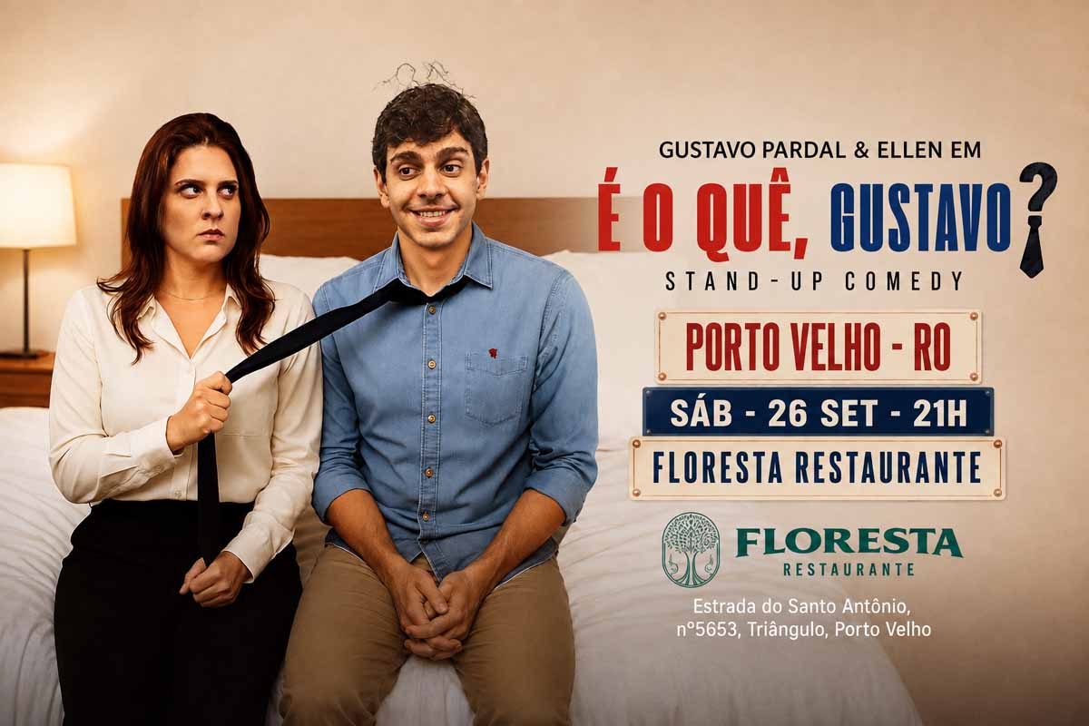 Gustavo Pardal e Ellen apresentam comédia “É o quê, Gustavo?” em Porto Velho