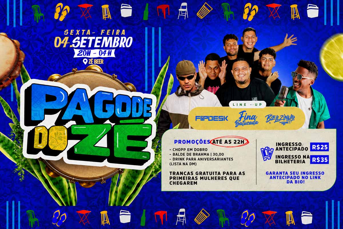 Pagode do Zé reúne Fina Batucada, Belzinho e Flipdesk nesta sexta-feira em Porto Velho