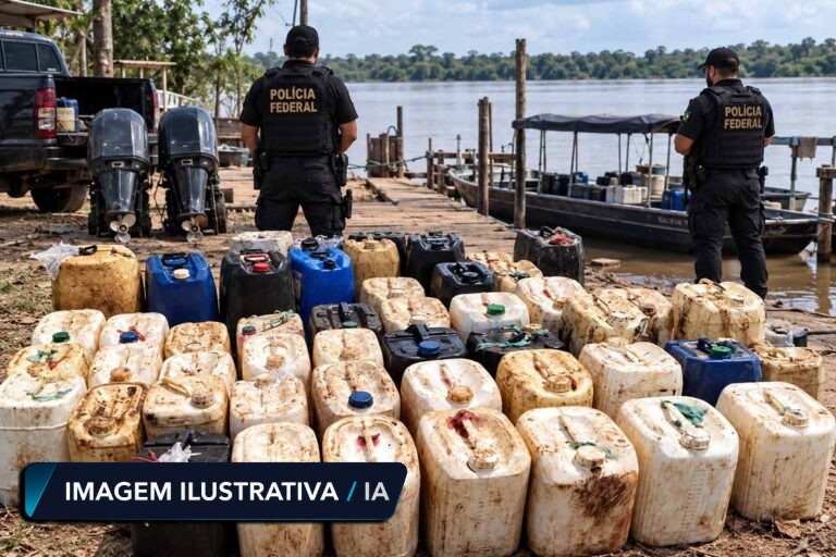 PF apreende 1.000 litros de combustível em porto clandestino de Guajará-Mirim